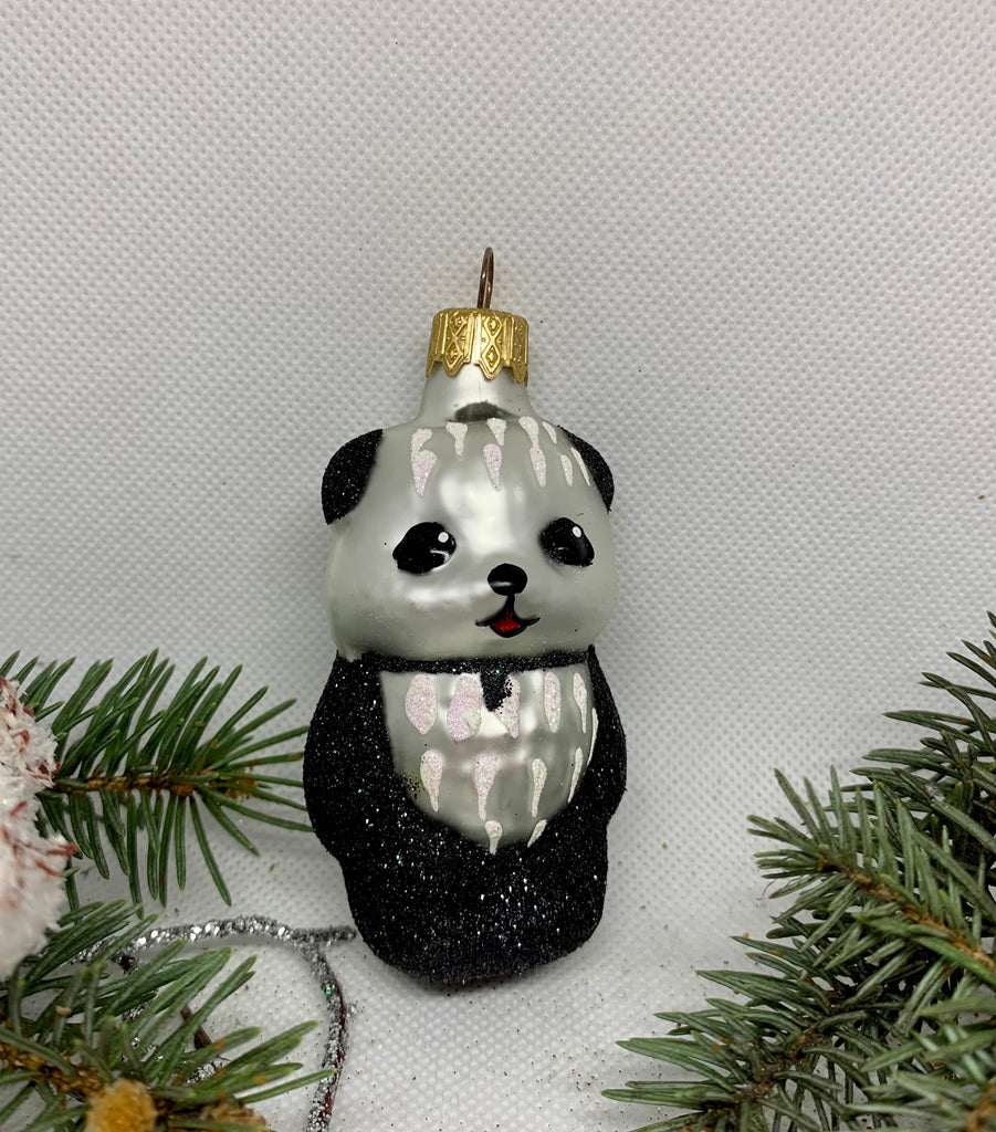 Black and white panda with glitter glass Christmas handmade ornament, Luxury Christmas glass decoration, Christmas tree glass ornament ChristmasboxStore