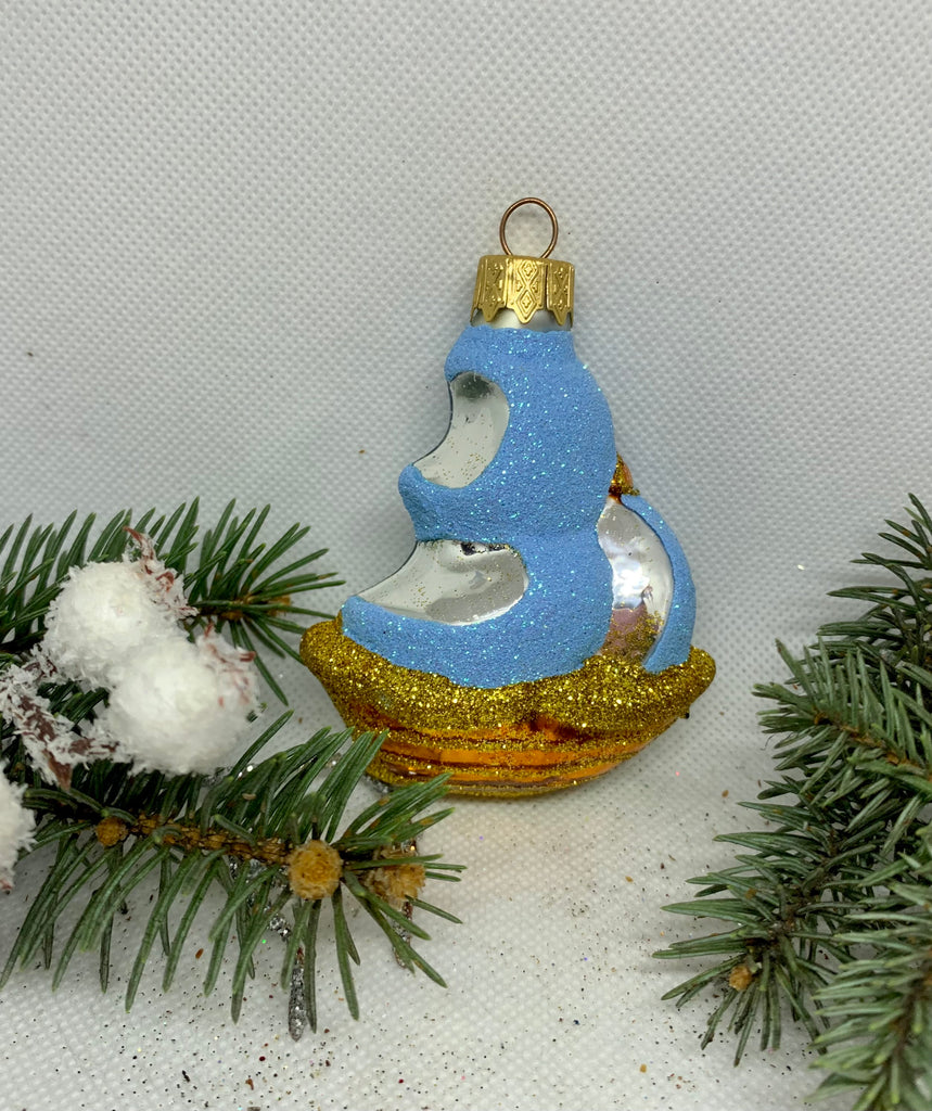 Ship blue and gold glass Christmas handmade ornament, Luxury Christmas glass decoration, Christmas tree glass ornament ChristmasboxStore