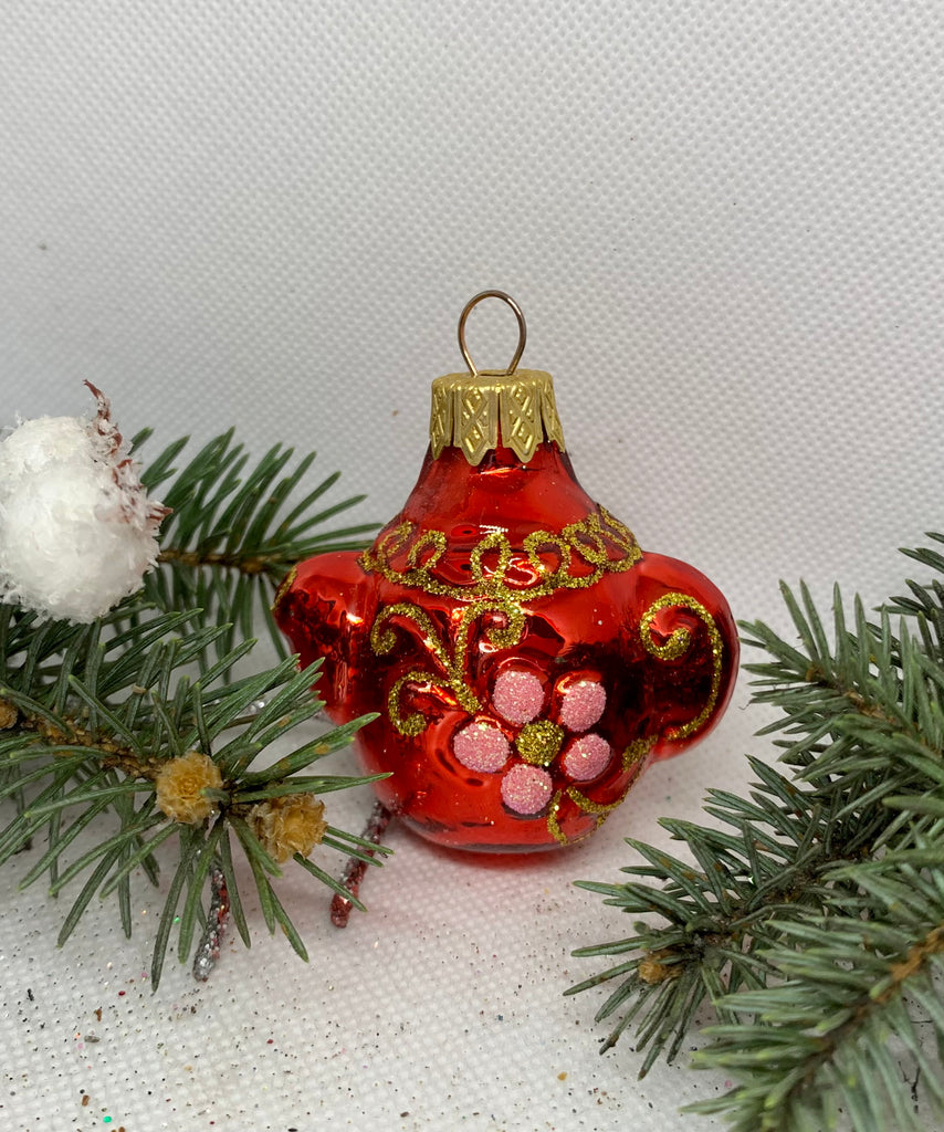 Kettle red with gold glass Christmas handmade ornament, Luxury Christmas glass decoration, Christmas tree glass ornament ChristmasboxStore