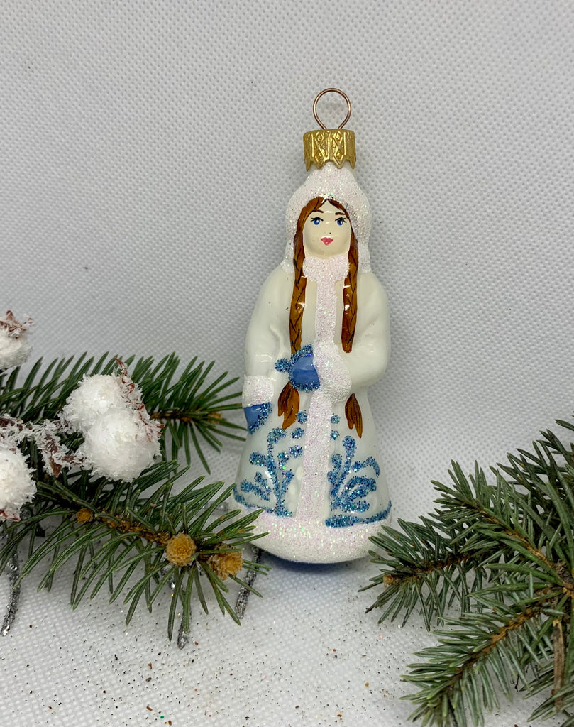 Snow Maiden white and blue glass Christmas handmade ornament, Luxury Christmas glass decoration, Christmas tree glass ornament ChristmasboxStore