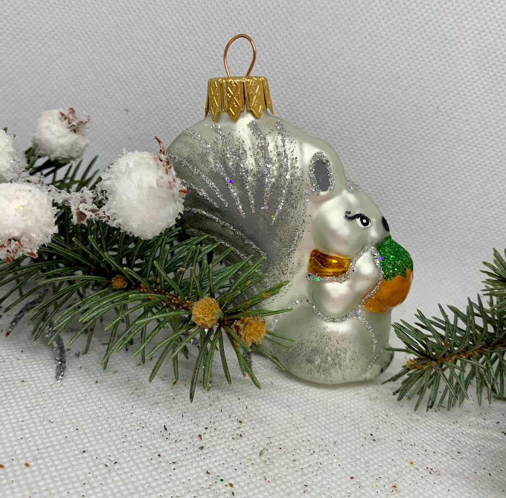 White squirrel with a nut glass Christmas handmade ornament, Luxury Christmas glass decoration, Christmas tree glass ornament ChristmasboxStore