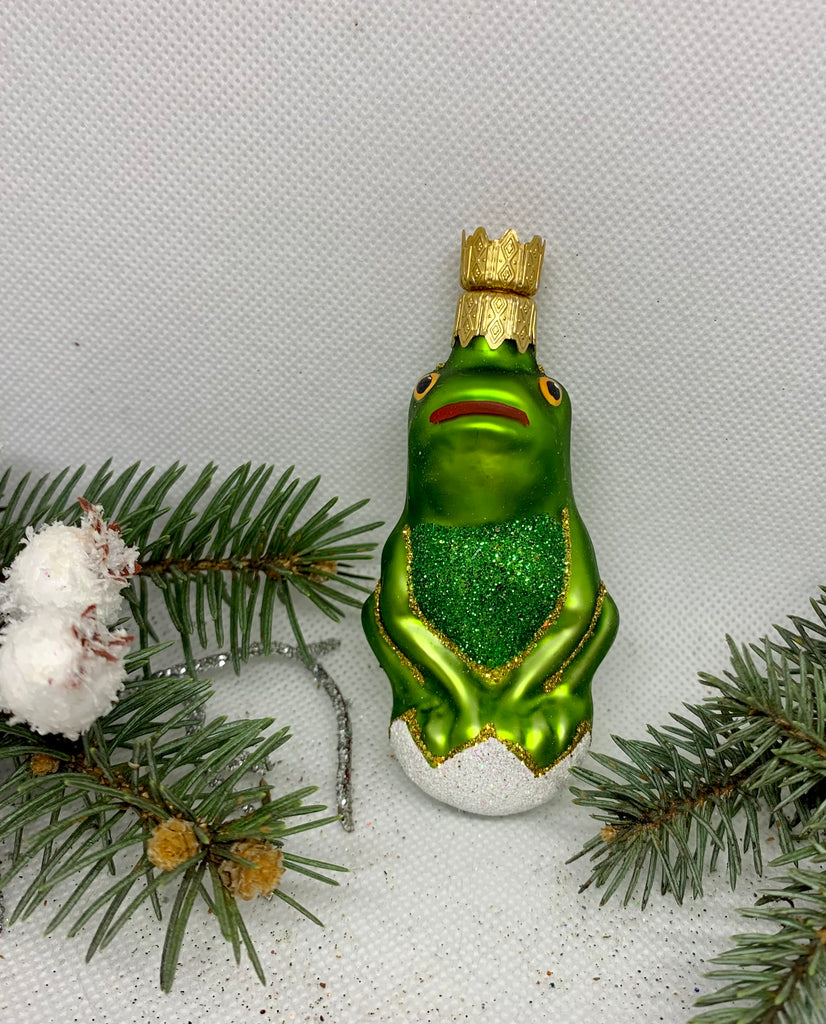 A sitting green frog with gold glitter glass Christmas handmade ornament, Luxury Christmas glass decoration, Christmas tree glass ornament ChristmasboxStore