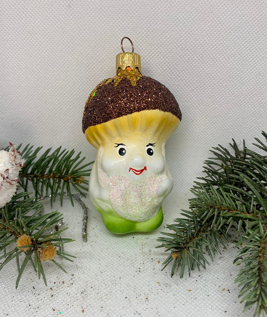 Smiling mushroom with glitter glass Christmas handmade ornament, Luxury Christmas glass decoration, Christmas tree glass ornament ChristmasboxStore