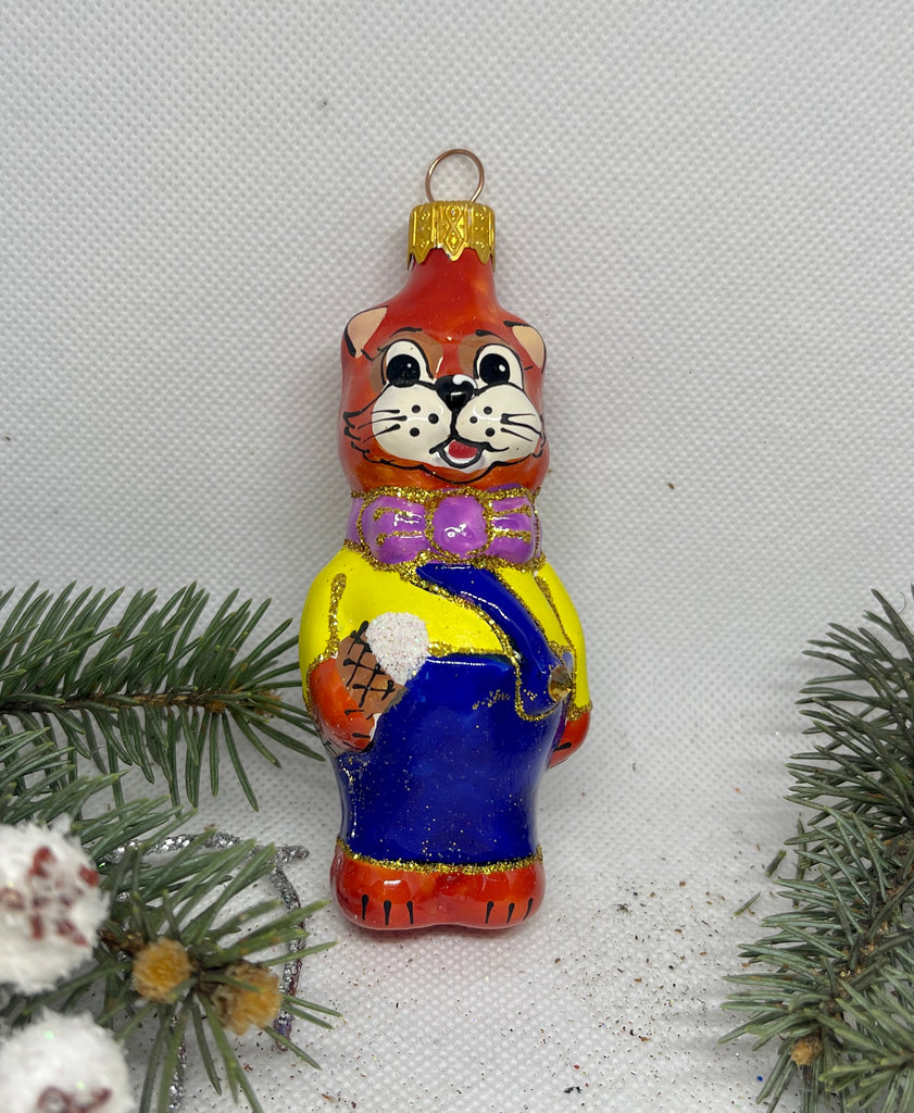 Cat Leopold glass Christmas handmade ornament, Luxury Christmas glass decoration, Christmas tree glass ornament ChristmasboxStore