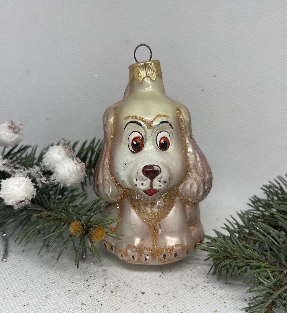Puppy with gold glitter glass Christmas handmade ornament, Luxury Christmas glass decoration, Christmas tree glass ornament ChristmasboxStore