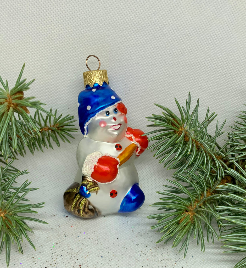 Snowman with a broom glass Christmas handmade ornament, Luxury Christmas glass decoration, Christmas tree glass ornament ChristmasboxStore