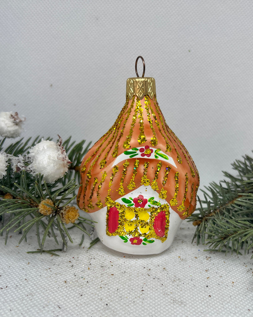 Ukrainian house glass Christmas handmade ornament, Luxury Christmas glass decoration, Christmas tree glass ornament ChristmasboxStore