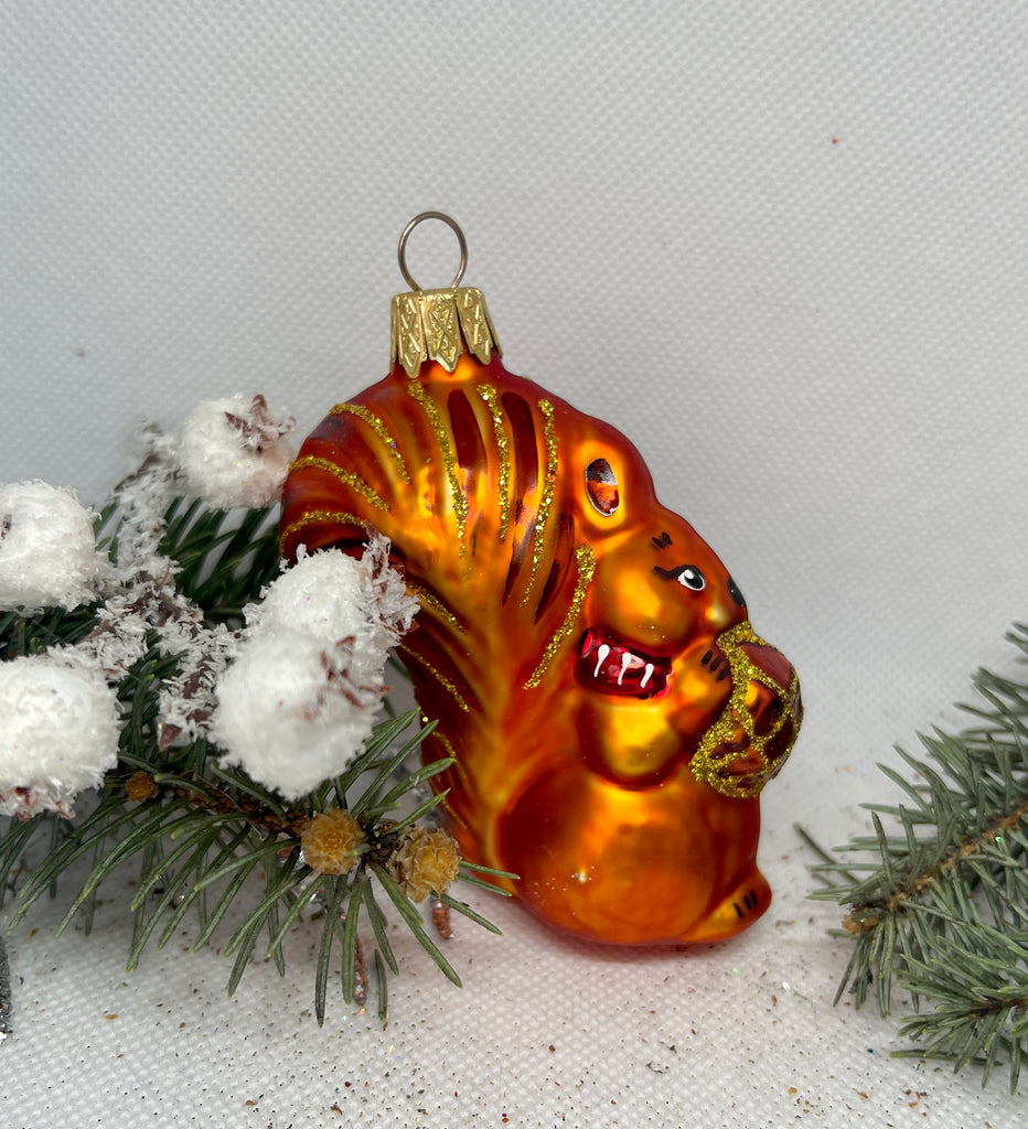 Bronze squirrel with a nut glass Christmas handmade ornament, Luxury Christmas glass decoration, Christmas tree glass ornament ChristmasboxStore