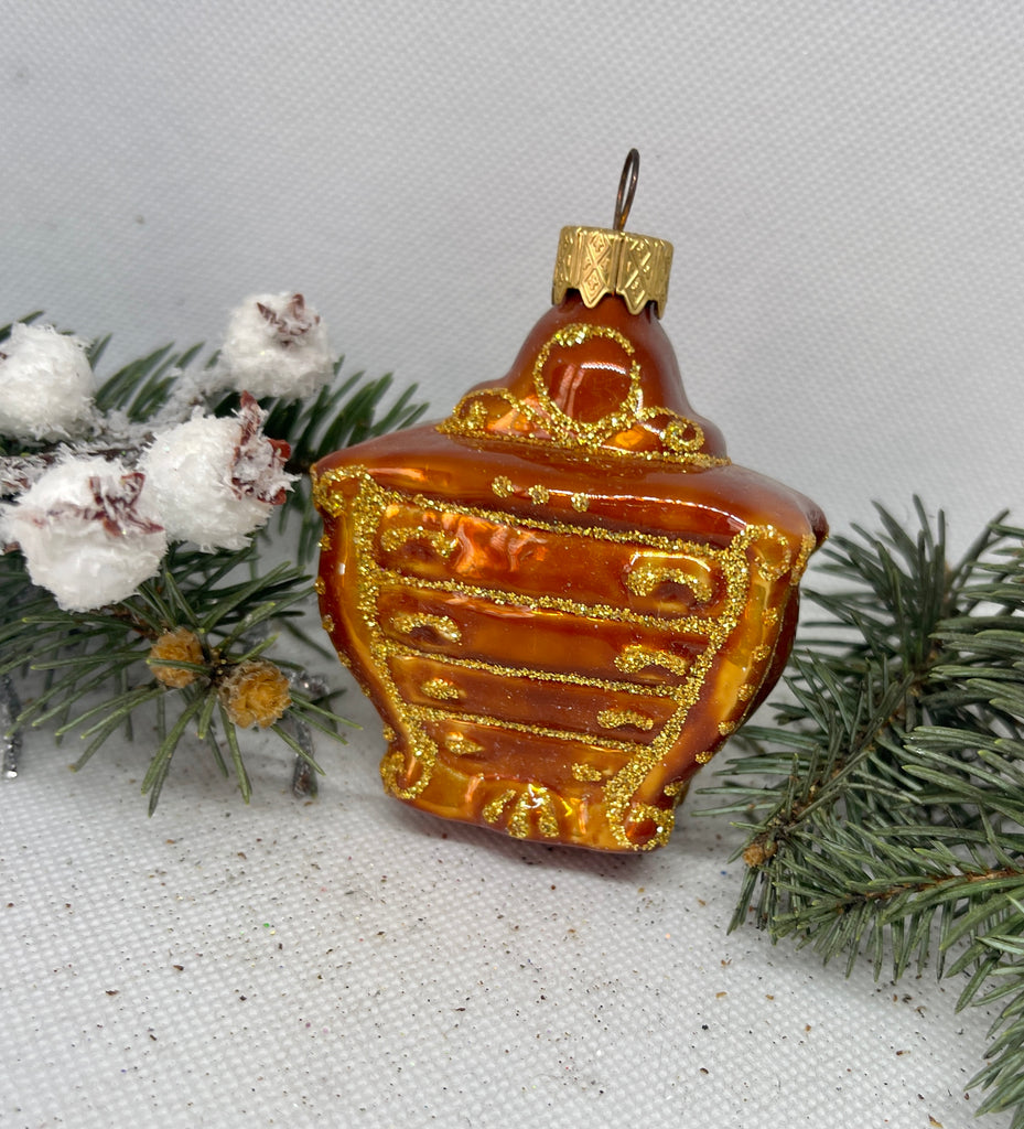 Commode brown and gold glass Christmas handmade ornament, Luxury Christmas glass decoration, Christmas tree glass ornament ChristmasboxStore