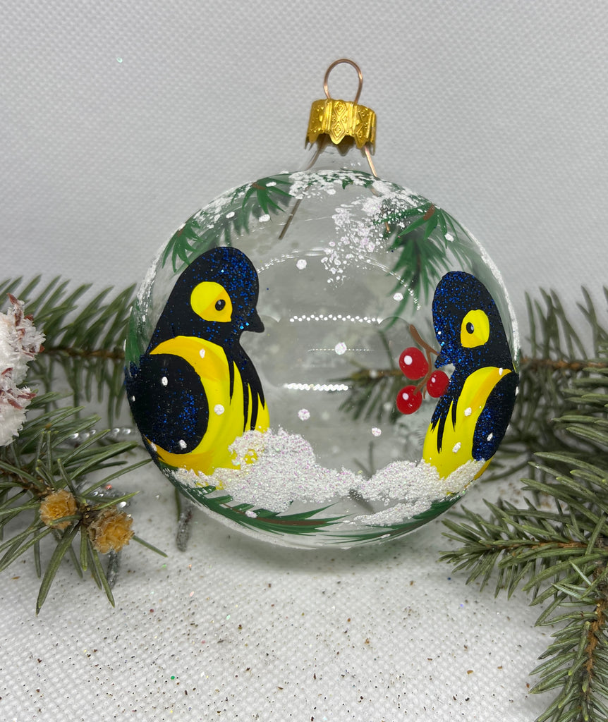 Transparent with two birds glass ball Christmas ornament, Hand painted decoration ChristmasboxStore