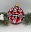 Red with white glitter glass ball Christmas ornament, handmade XMAS decoration ChristmasboxStore