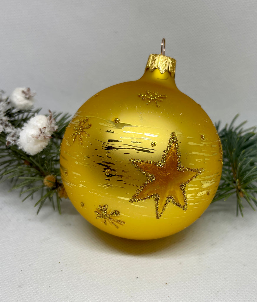 Gold with stars and gold glitter glass ball Christmas ornament, handmade XMAS decoration ChristmasboxStore
