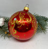 Red with gold glitter glass ball Christmas ornament, handmade XMAS decoration ChristmasboxStore