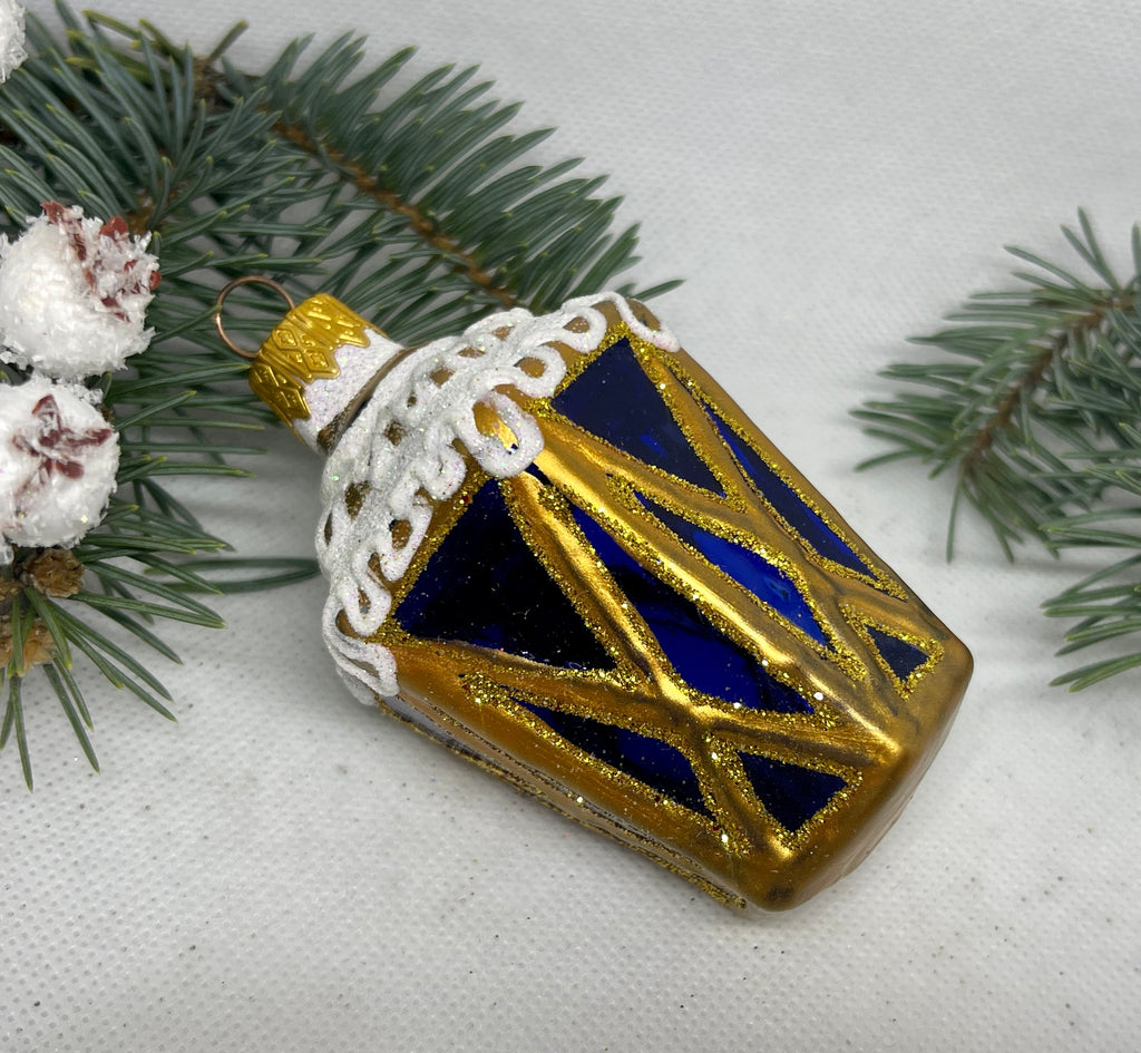 Flashlight blue,silver and gold glass Christmas handmade ornament, Luxury Christmas glass decoration, Christmas tree glass ornament ChristmasboxStore