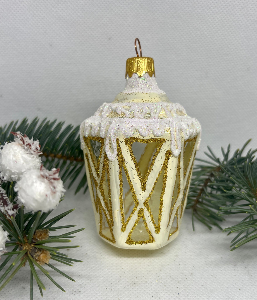 Flashlight white and gold glass Christmas handmade ornament, Luxury Christmas glass decoration, Christmas tree glass ornament ChristmasboxStore