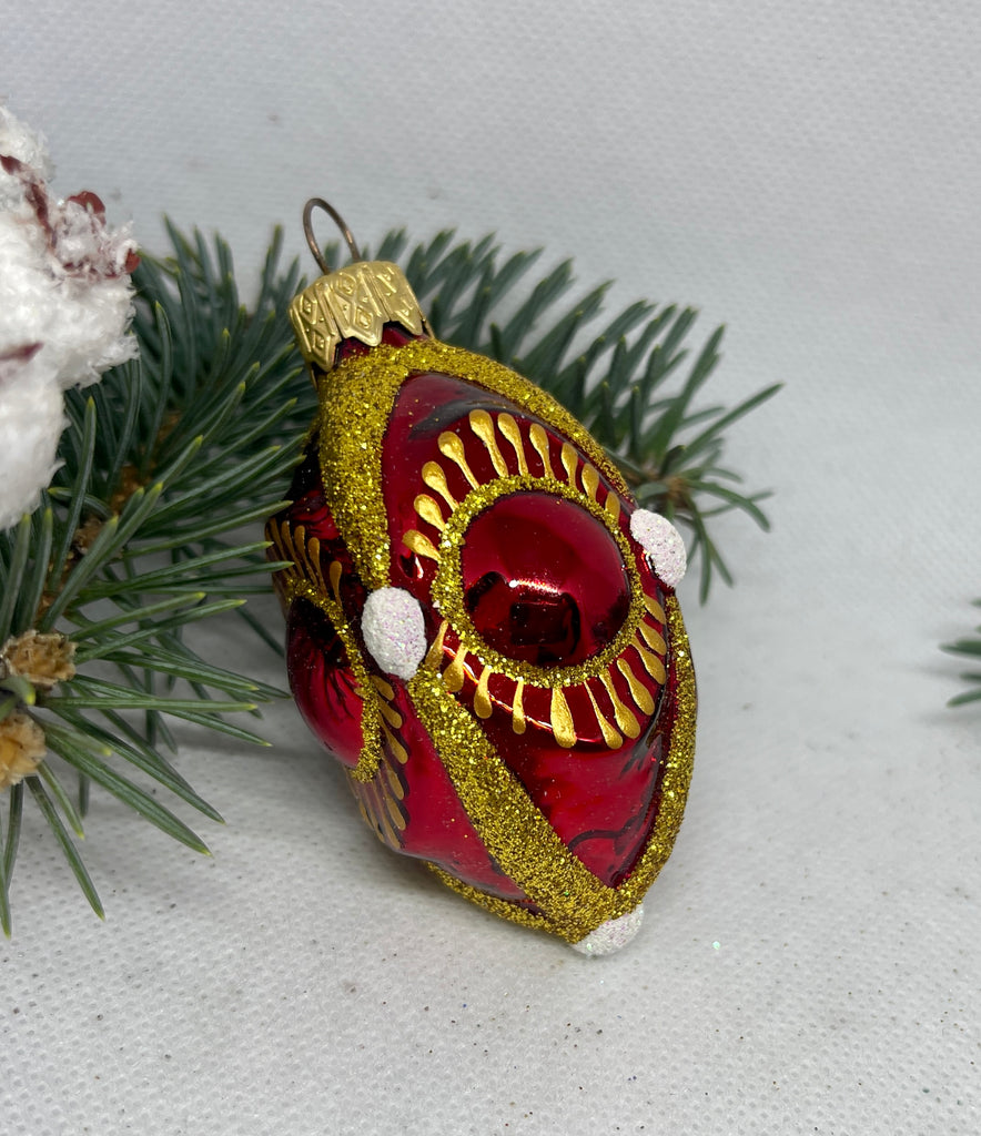 Christmas red and gold handmade ornament, Luxury Christmas glass decoration, Christmas tree glass ornament ChristmasboxStore