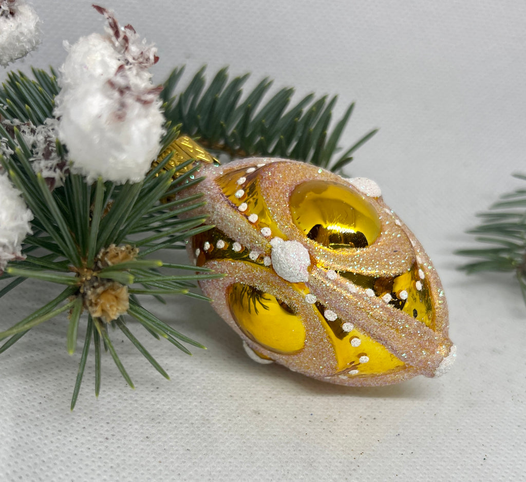 Christmas gold and white handmade ornament, Luxury Christmas glass decoration, Christmas tree glass ornament ChristmasboxStore