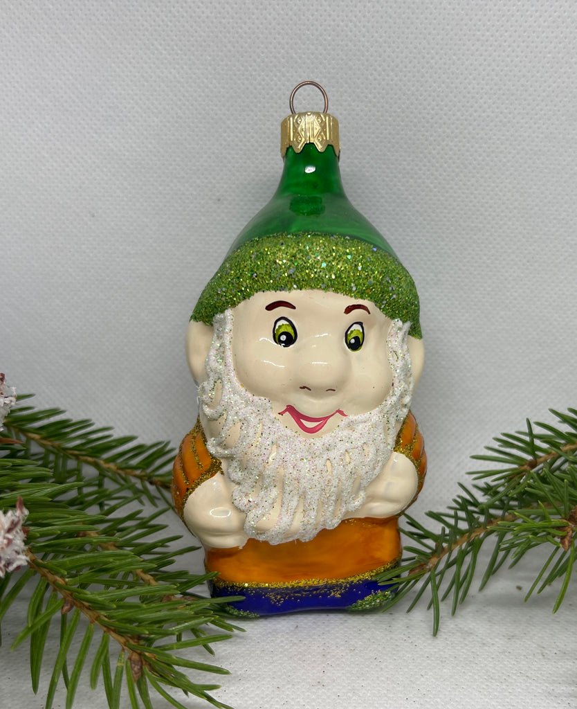 Gnome in a green hat glass Christmas handmade ornament, Luxury Christmas glass decoration, Christmas tree glass ornament ChristmasboxStore