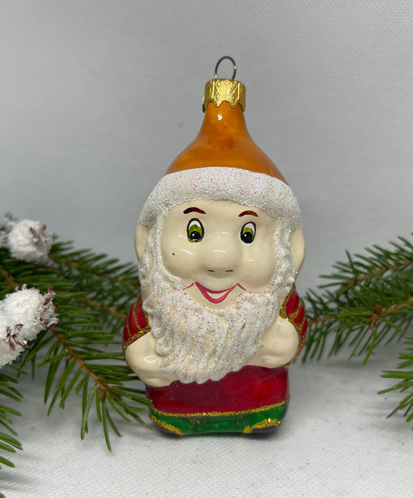 Gnome in a orange hat glass Christmas handmade ornament, Luxury Christmas glass decoration, Christmas tree glass ornament ChristmasboxStore