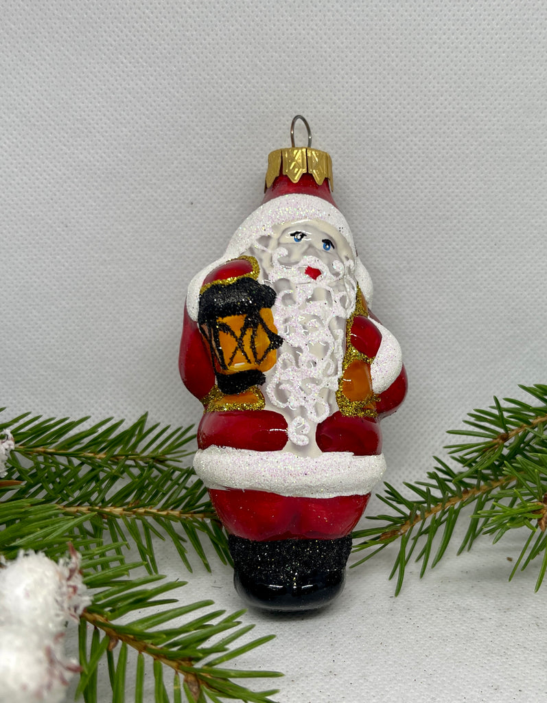 Santa Claus with a lantern glass Christmas handmade ornament, Luxury Christmas glass decoration, Christmas tree glass ornament ChristmasboxStore