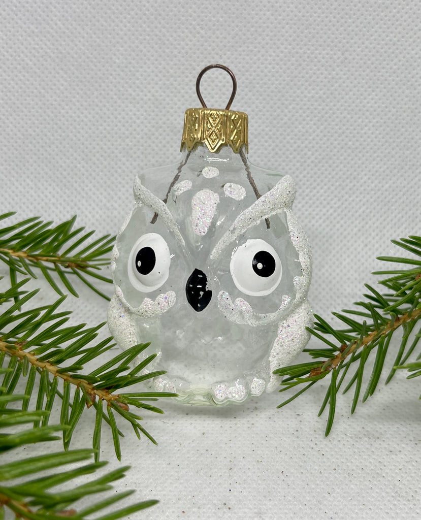 Owl transparent with white glass Christmas handmade ornament, Luxury Christmas glass decoration, Christmas tree glass ornament ChristmasboxStore