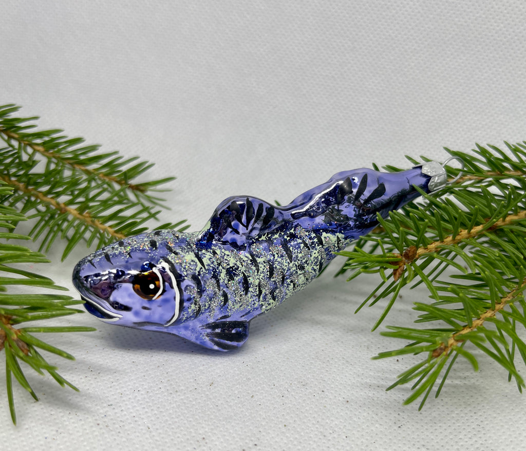 Blue fish with glitter glass Christmas handmade ornament, Luxury Christmas glass decoration, Christmas tree glass ornament ChristmasboxStore