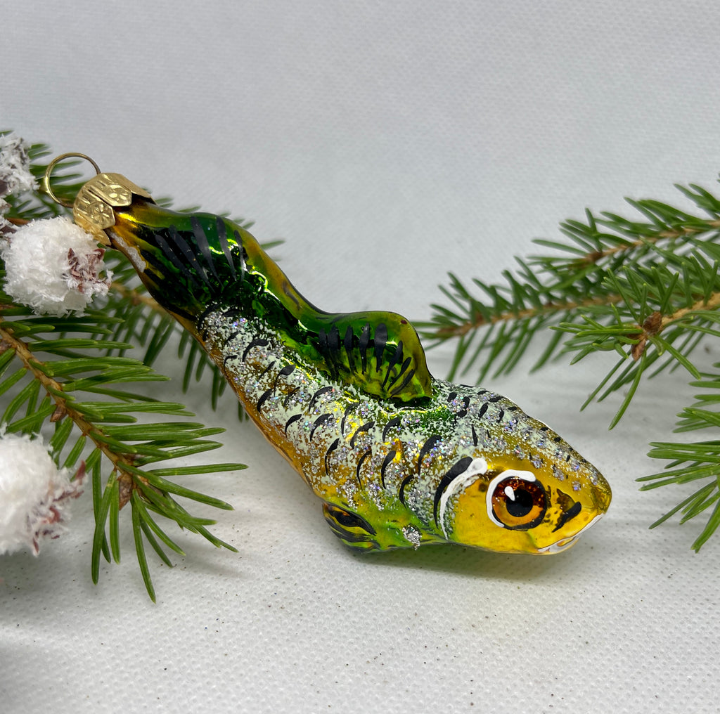 Green fish with glitter glass Christmas handmade ornament, Luxury Christmas glass decoration, Christmas tree glass ornament ChristmasboxStore