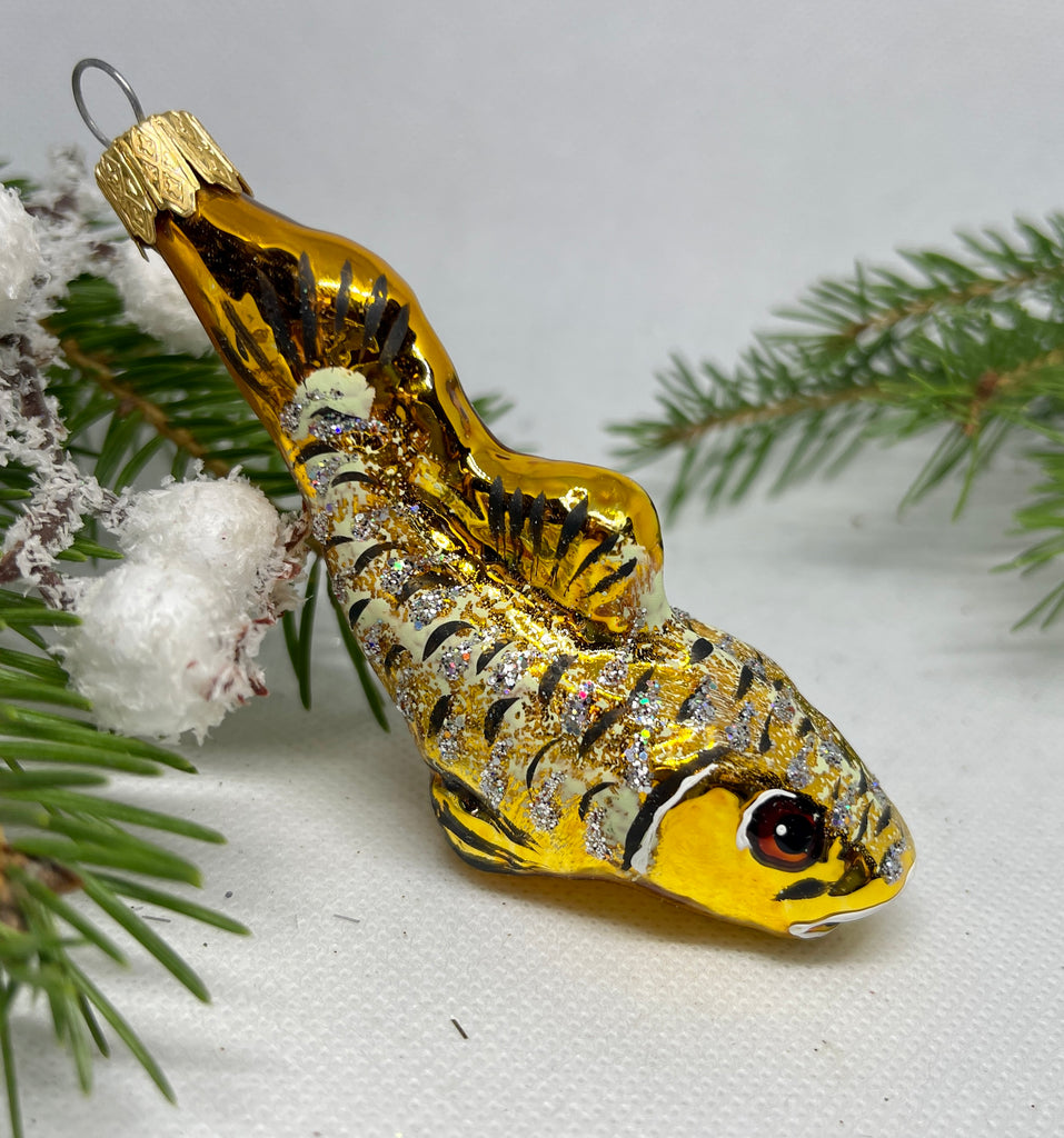 Gold fish with glitter glass Christmas handmade ornament, Luxury Christmas glass decoration, Christmas tree glass ornament ChristmasboxStore