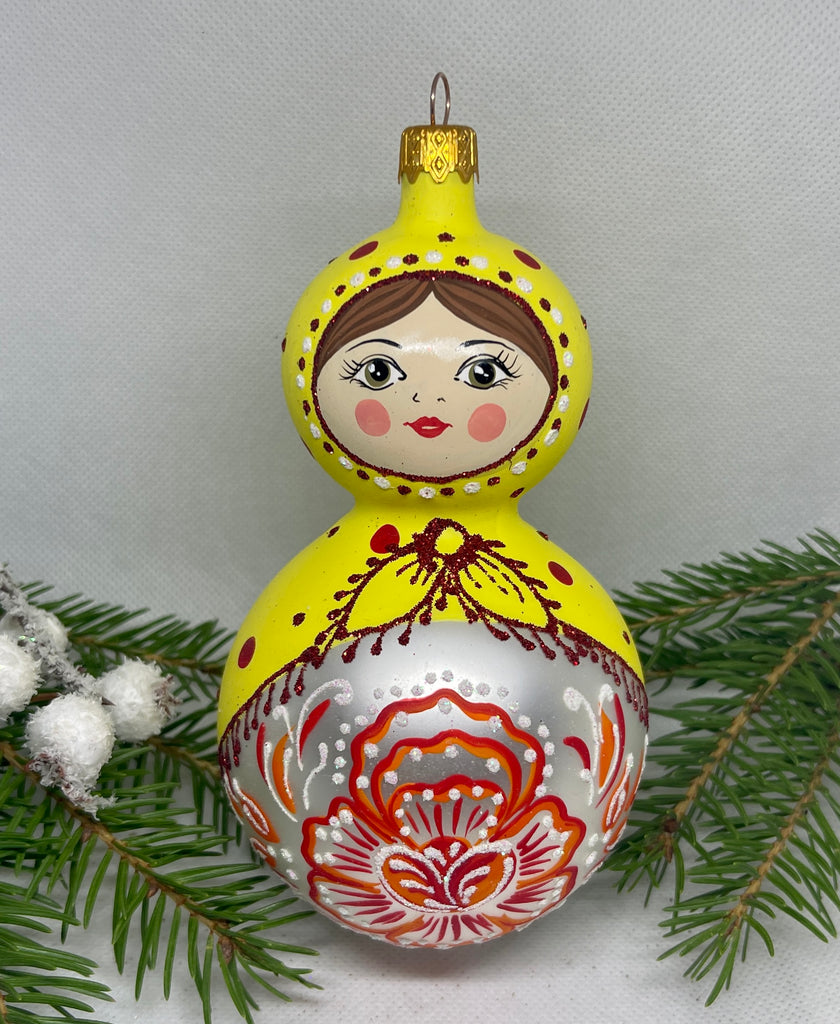 Roly-poly silver and yellow glass Christmas handmade ornament, Luxury Christmas glass decoration, Christmas tree glass ornament ChristmasboxStore