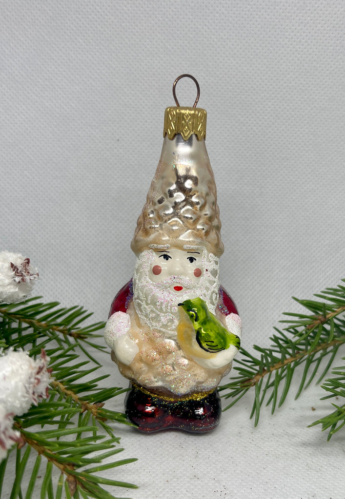 Gnome with a bird glass Christmas handmade ornament, Luxury Christmas glass decoration, Christmas tree glass ornament ChristmasboxStore