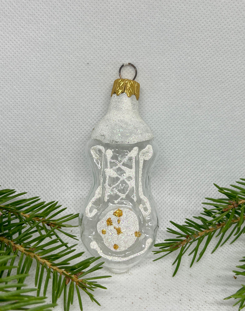 Clock transparent with white glass Christmas handmade ornament, Luxury Christmas glass decoration, Christmas tree glass ornament ChristmasboxStore