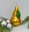 Pear gold with a green leaf glass Christmas handmade ornament, Luxury Christmas glass decoration, Christmas tree glass ornament ChristmasboxStore