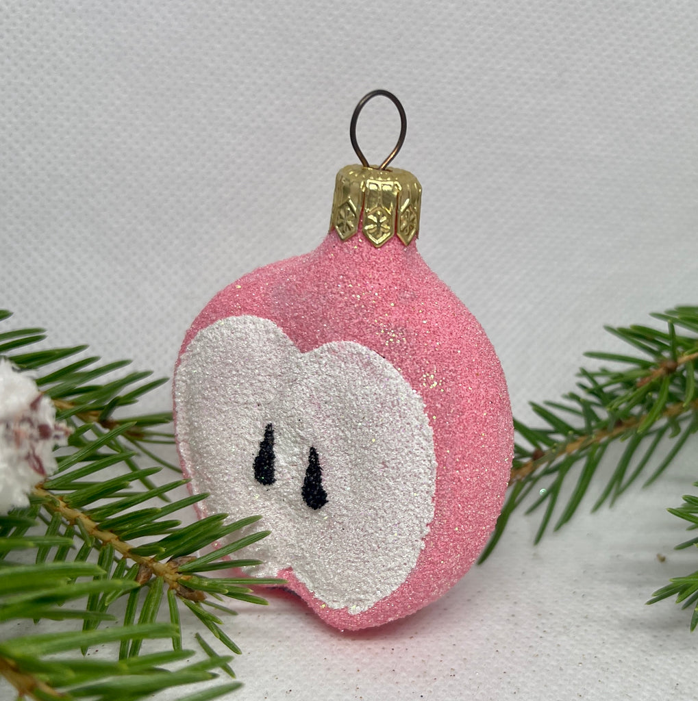 Apple pink and white glass Christmas handmade ornament, Luxury Christmas glass decoration, Christmas tree glass ornament ChristmasboxStore