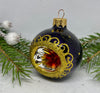 Dark Blue and gold reflector glitter glass Christmas ornament, handmade XMAS decoration ChristmasboxStore
