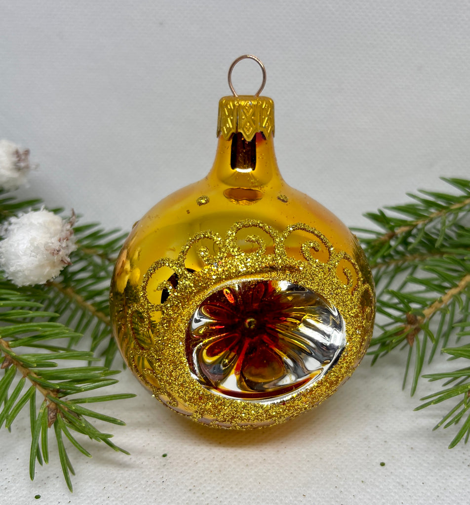 Gold reflector glitter glass Christmas ornament, handmade XMAS decoration ChristmasboxStore