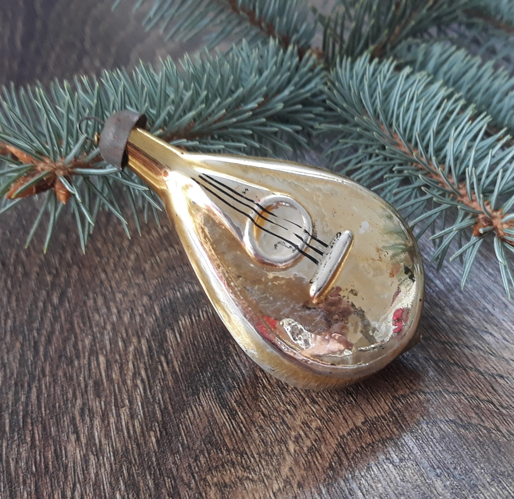 Mandolin 1950s Christmas glass vintage ornament, retro xmas decoration, Antique Christmas ornament ChristmasboxStore