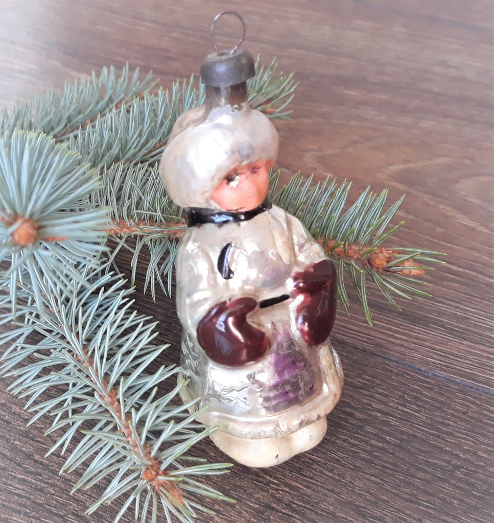 Boy 1950s Christmas glass vintage ornament, retro Christmas decoration, Antique Christmas ornaments ChristmasboxStore