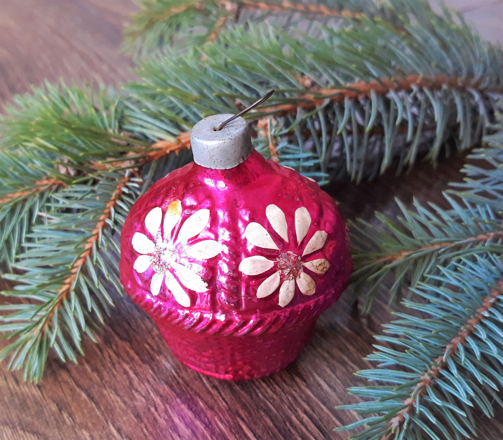 Basket of flowers  Antique glass Christmas ornament 1970s, vintage Christmas tree glass ornament ChristmasboxStore