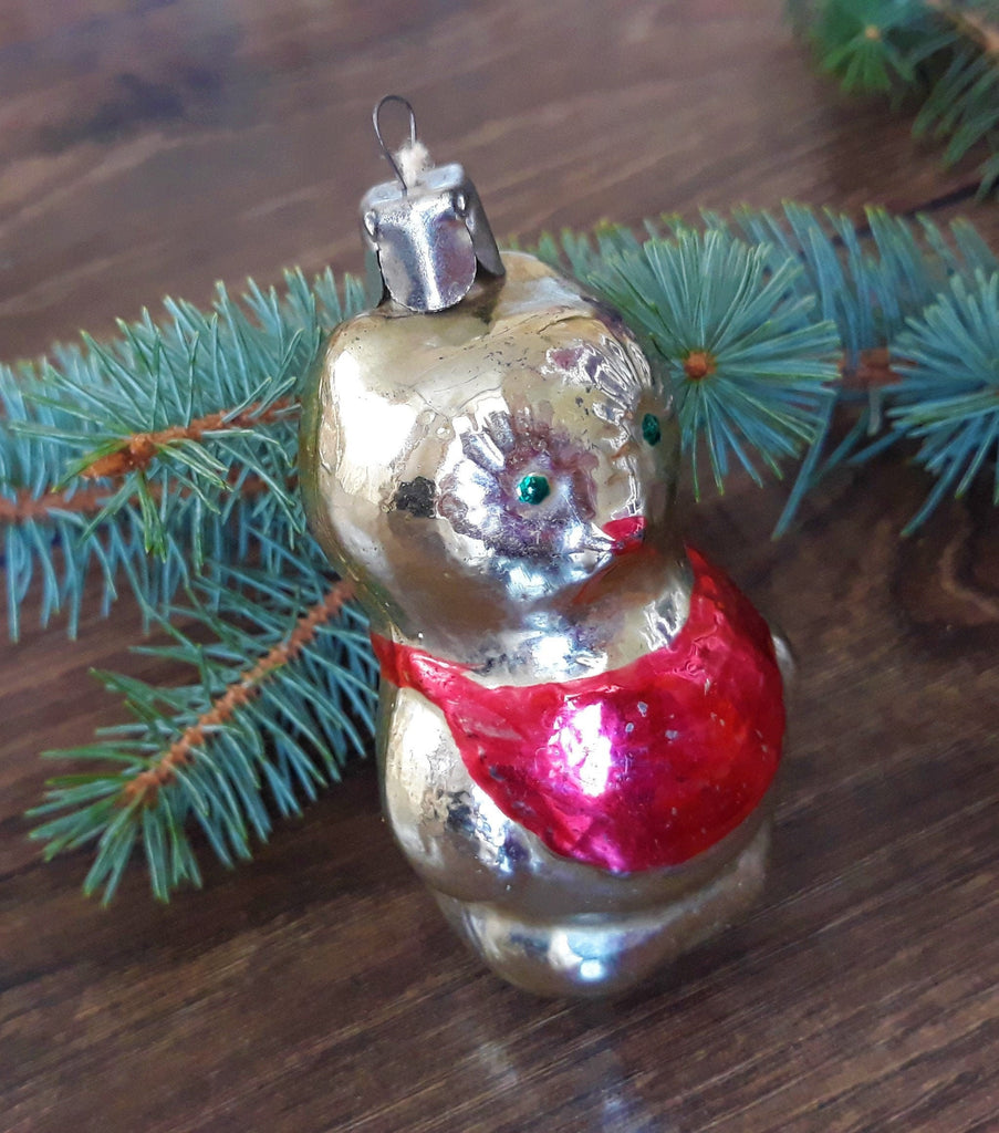 Bear Antique glass Christmas ornament 1970s, vintage Christmas tree glass ornament ChristmasboxStore