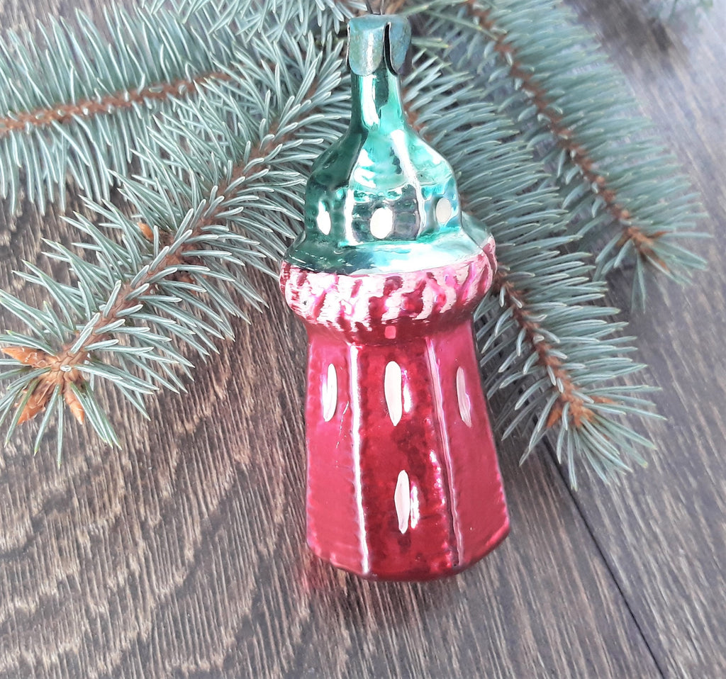 Red Pharos Antique Christmas glass ornament, vintage christmas 1950s, Retro Christmas ChristmasboxStore