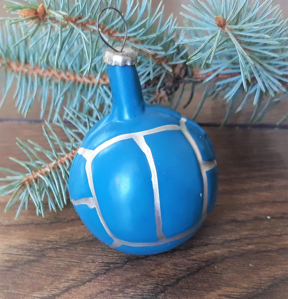 Ball blue Antique glass Christmas ornament 1950s, vintage Christmas tree glass ornament ChristmasboxStore