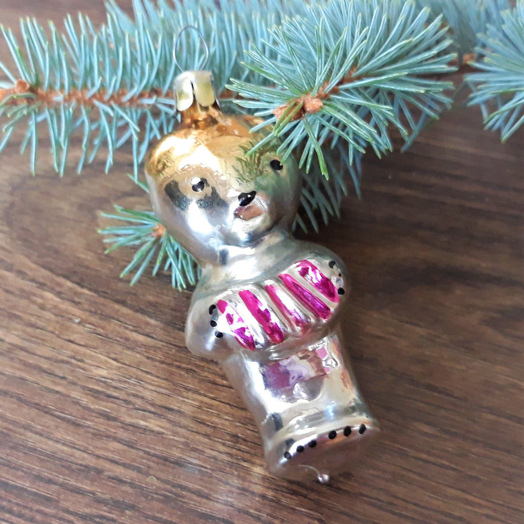 Bear Antique glass Christmas ornament 1960s, vintage tree glass ornament ChristmasboxStore