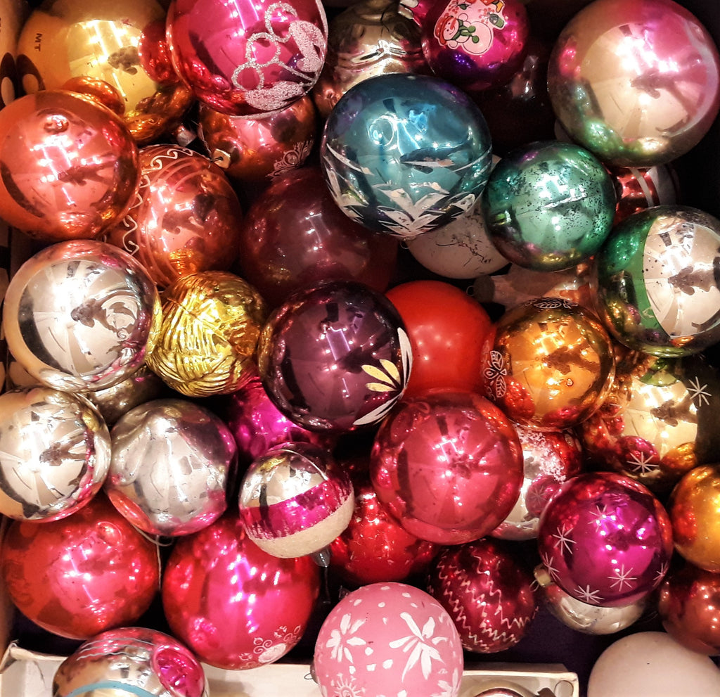 50 Assorted glass christmas tree ball ornaments, assortment antique balls, midcentury ornaments ChristmasboxStore