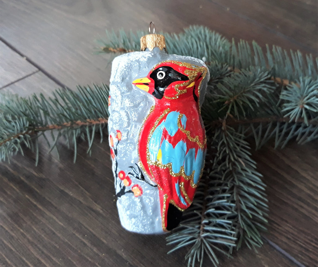 Cardinal glass Christmas handmade ornament, Luxury Christmas glass decoration, red bird ChristmasboxStore
