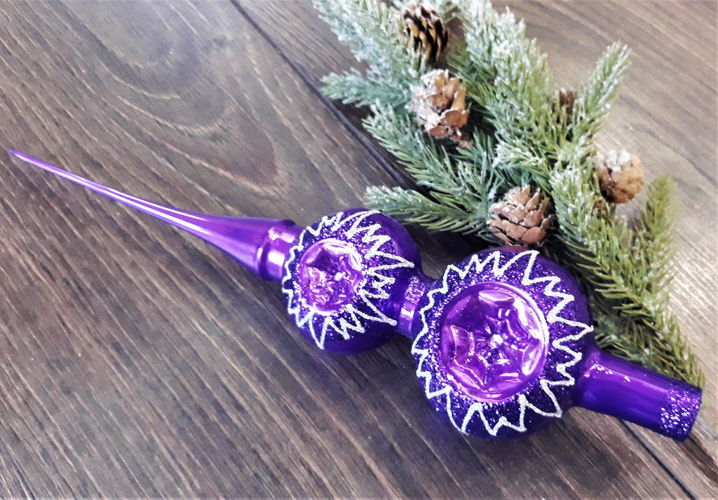 Violet with reflectors Christmas glass tree topper, vintage Christmas finial ChristmasboxStore