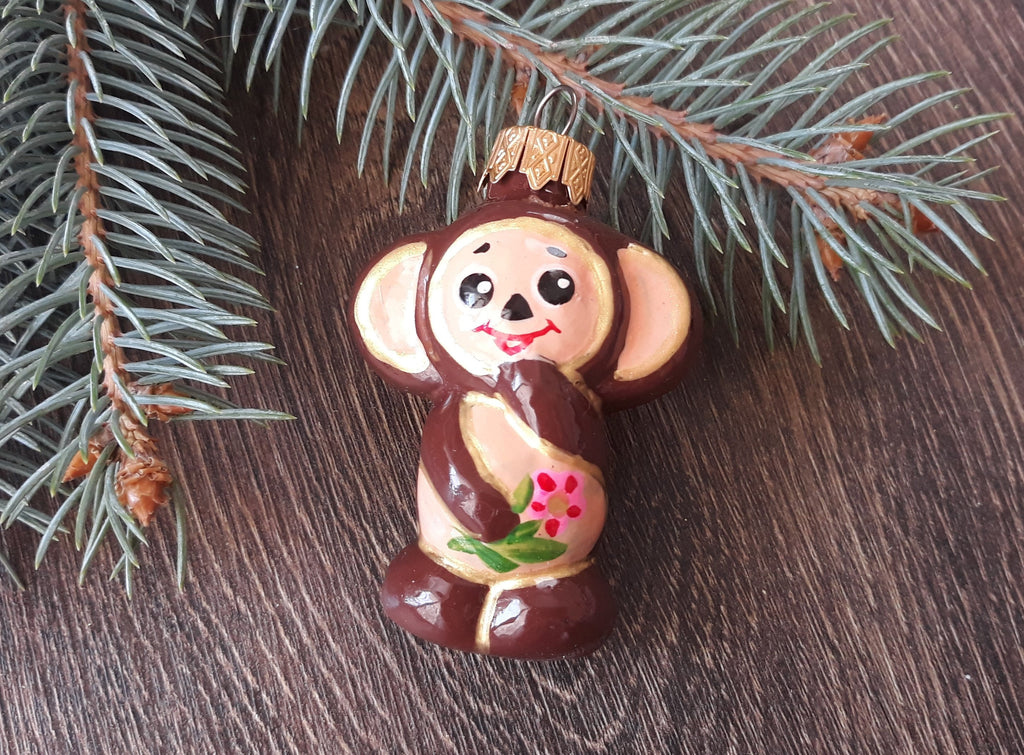 Cheburashka Christmas glass handmade ornament, Gift ideas, Christmas Gift ChristmasboxStore