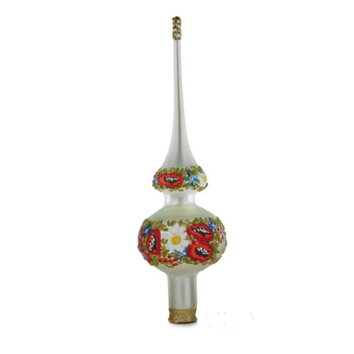 White Finial Christmas Tree Topper with flowers, Traditional Festive Xmas Tree Spire ChristmasboxStore