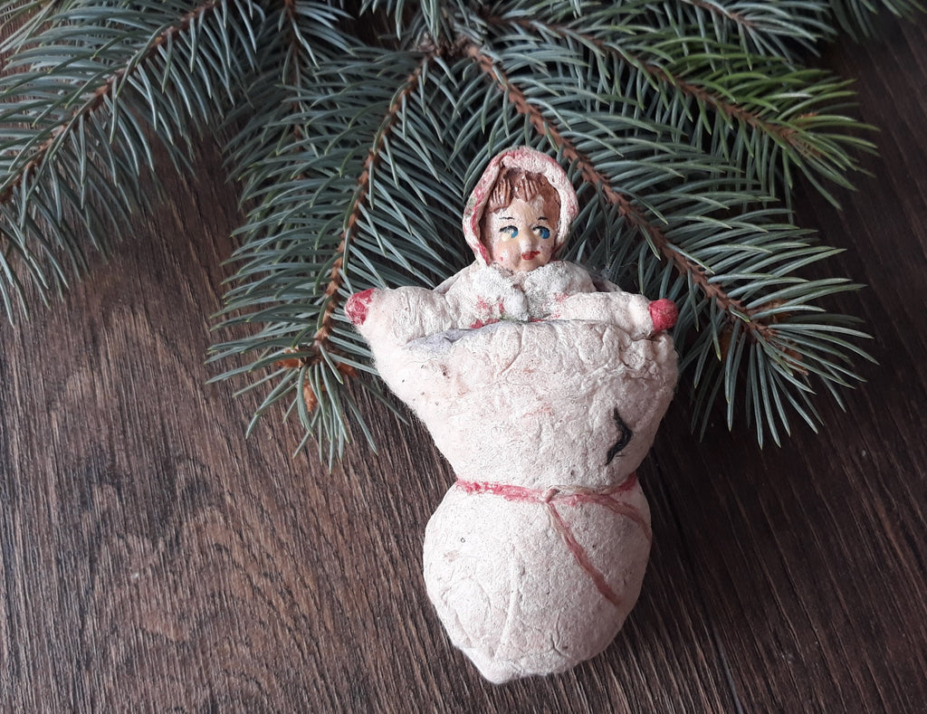 Baby Christmas tree decorations ornament retro, spun cotton Christmas ornament 1940, Antique Christmas ornament ChristmasboxStore