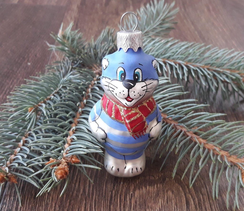 Cat Matroskin Christmas glass handmade ornament, Gift ideas, Christmas decoration ChristmasboxStore