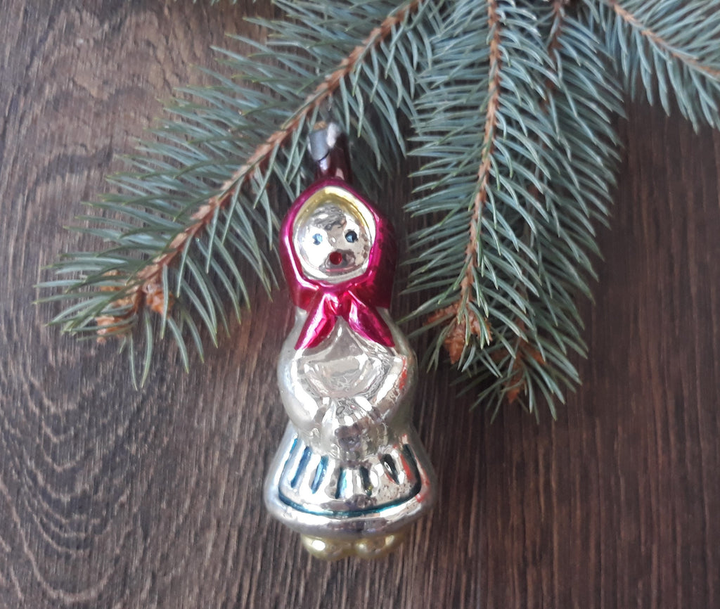 Antique glass Christmas ornament 1980s, vintage Christmas tree glass ornament ChristmasboxStore